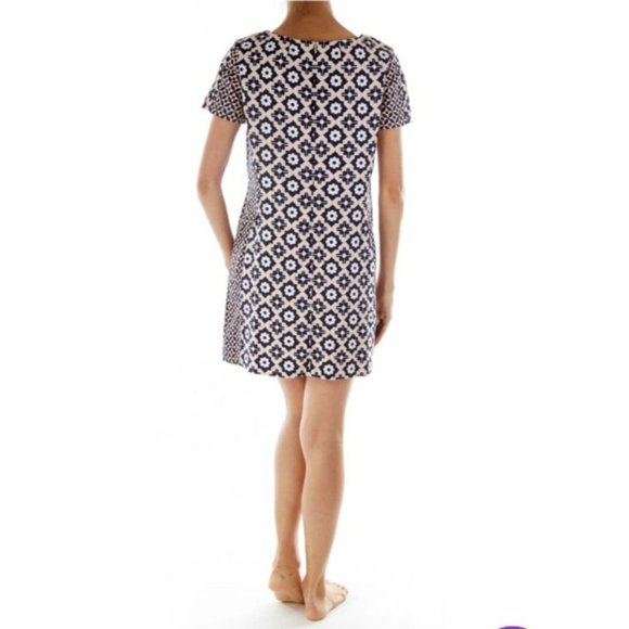 Boden Dress 6 L Pink Blue Ivory Short Sleeve Stretch Cotton Pockets Washable - Picture 7 of 12